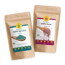 Smoothie-Set von Algenmarkt: Bio Spirulina Pulver und Bio Dulse Pulver im Kraftpapierbeutel