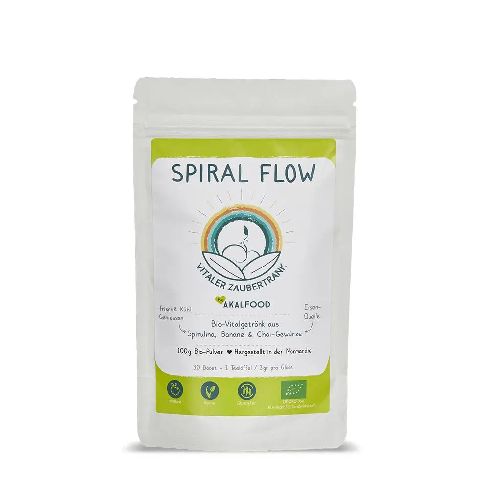 Bio Spiral Flow Getränkepulver 100g von Algenmarkt mit Spirulina, Banane und Chai-Gewürzen