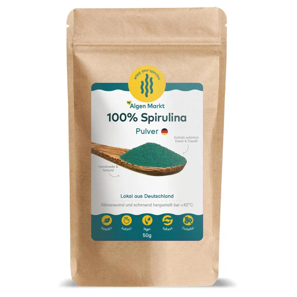 deutsche spirulina pulver rohkost 50g beutel algenmarkt
