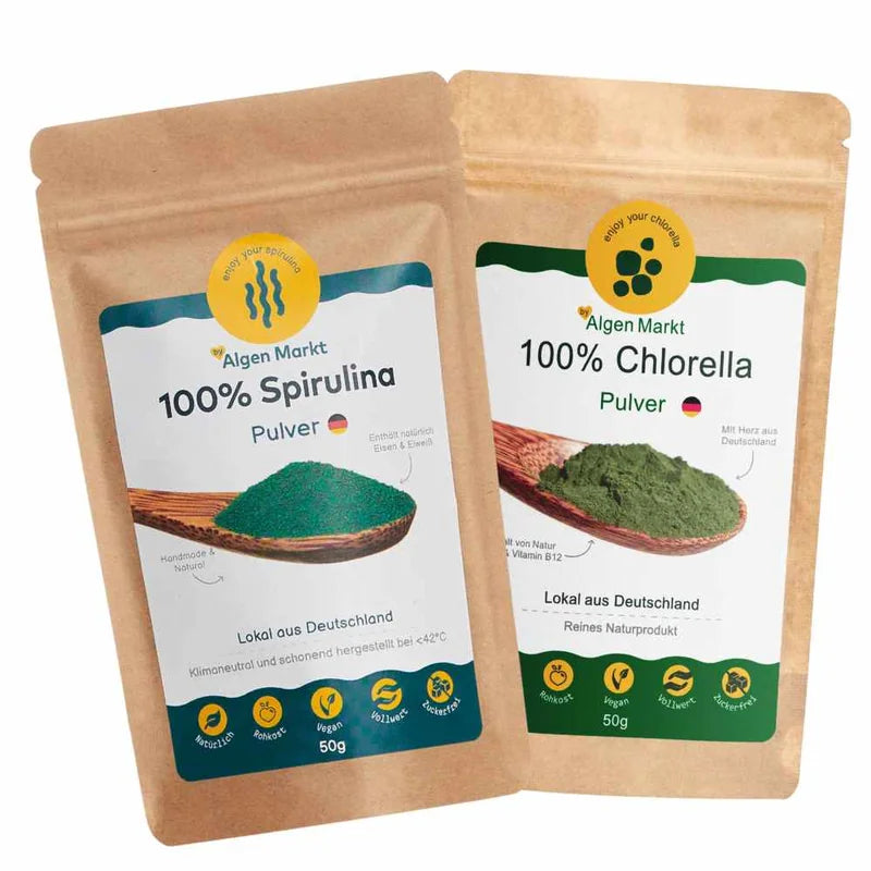 Deutsches Algen Set mit 100% Spirulina und Chlorella Pulver von Algenmarkt