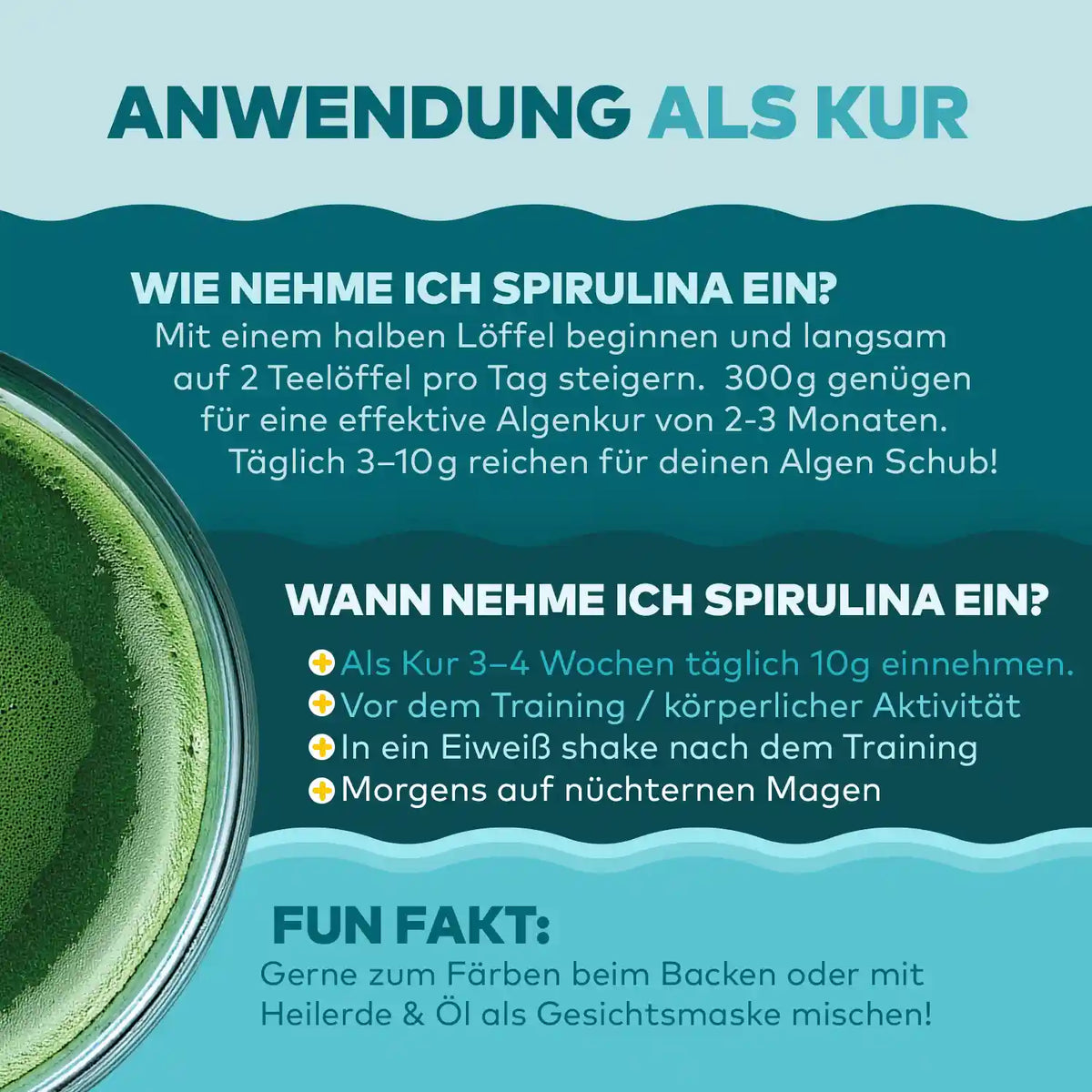 spirulina pulver anwendung als Kur infografik von algenmarkt